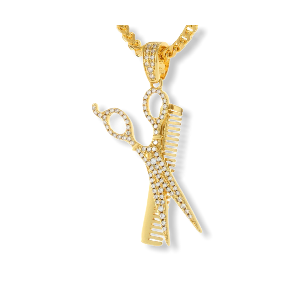 KING ICE: Gold Comb and Scissors Necklace - On Time Fashions Tuscaloosa